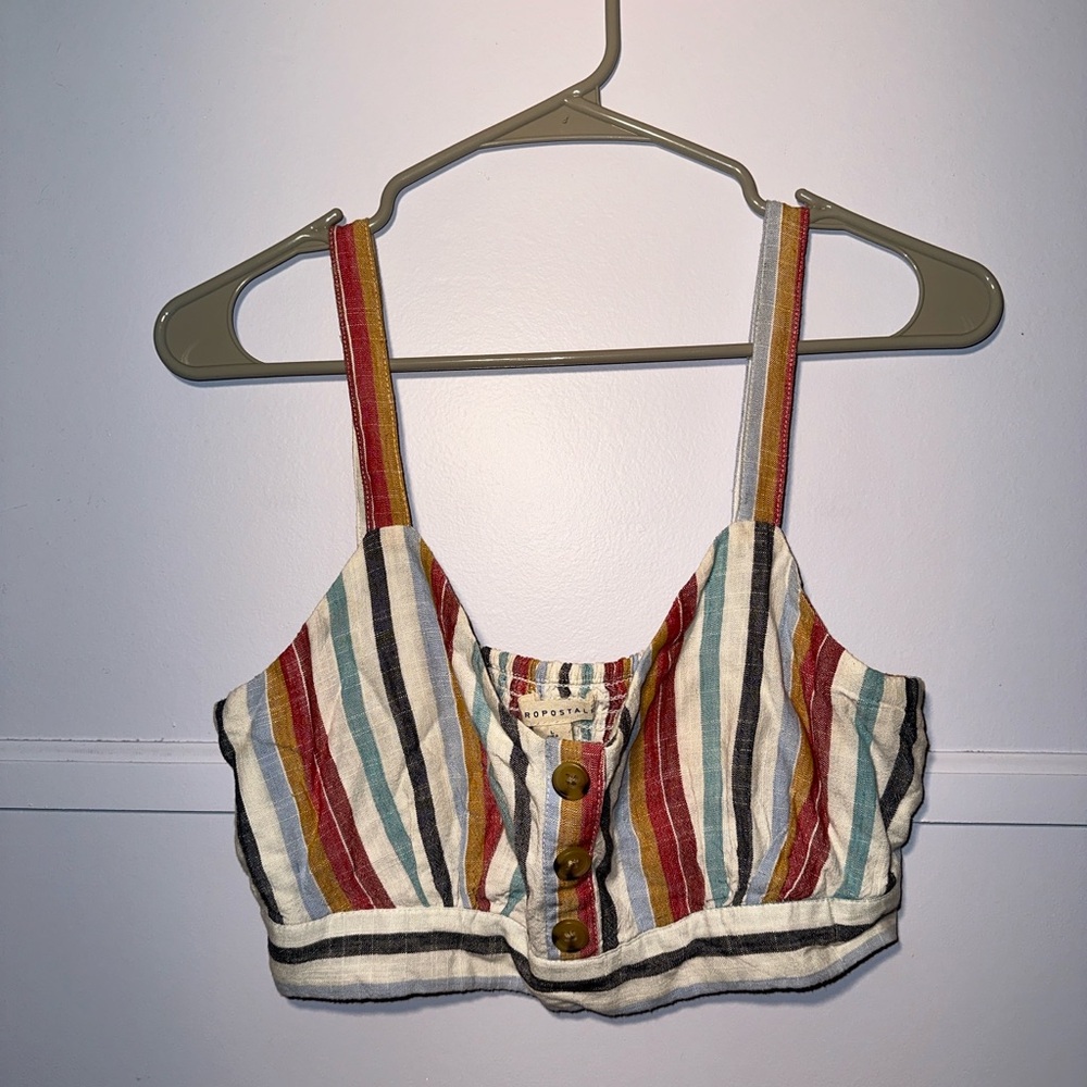 Striped Button-Front Crop Top